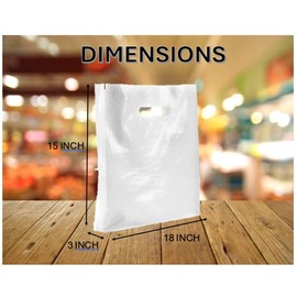 100 Pack White Plastic Carrier Bags - 38cm x 46cm + 7cm, Patch Handle Reusable bag, Ideal for Boutiques Clothes, Jewellery, Gifts, Retail and Shopping.