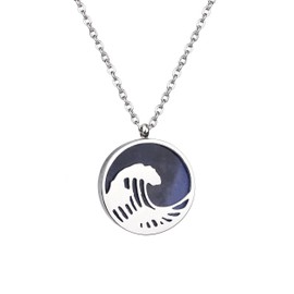 Lauren-Spencer Gemstone Wave Necklace for Women Circle Turquoise Sodalite Pendant Necklace Dainty Ocean Wave Necklaces for Women Summer Surfer Beach Jewelry Gifts (Blue Sodalite)