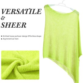 Jamntower Women Sheer Poncho Shrug Summer Sheer Blouse Top Lightweight Poncho Bolero for Evening Dress(Fluorescent Green)