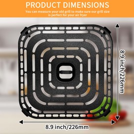 Air Fryer Grill Pan for COSORI Air Fryer TurboBlaze 6 Qt, Non-Stick 8.9’’*8.9’’Square Air Fryer Rack Replacement Parts Accessories Grill Plate Crisper Plate Tray with Rubber Bumpers, Dishwasher Safe