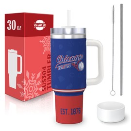 vkawesr Chicago 30 oz Tumbler with Handle and Straw,Car cup,100% Leakproof Insulated Tumbler with Lid and Straw,Made of Stainless Steel,Cup Holder Friendly Base,Classic Collection Gifts for Fans