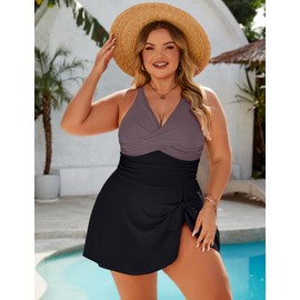 Blooming Jelly Women Plus Size Swim Dress Swimsuit One Piece Tummy Control Bathing Suit 2025 (3XL, Black Purple)