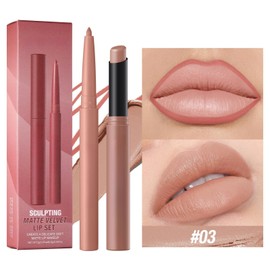 【Popular on TikTok】Choose from 12 Colors Lip Liner + Lipstick Slant Type - Moisturizing Creamy Matte with High Pigmentation, Long-lasting, Suitable for Various Outfits, Perfect for Beginners and