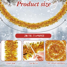 Ywwltt Pack of 6 Christmas Tinsel Garland, Shiny Garland, Metallic Garland, Shiny Christmas Tree Decoration Garland, for Christmas, Wedding, Birthday Party