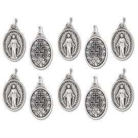 Lot of 10 (Ten) Miraculous Medals | 1" Tall Pendants with Jump Rings Included | Mary Our Lady of Grace | Great Catholic Gift for First Communion and Confirmation | Made in Italy