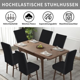 Easy-Going Stretch Chair Covers, Set of 2, Fleece Chair Covers for Dining Room Chairs, Swing Chairs, Kitchen Chairs, Modern Chair Covers, Seat Covers, Removable Washable Chair Covers, Black