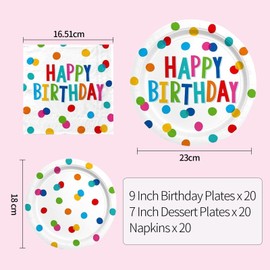 HiEnjoin 60 Piece Polka Dot Paper Plates Napkin Set, Rainbow Dot Party Tableware Party Decorations Tableware Set for Children Boys Girls