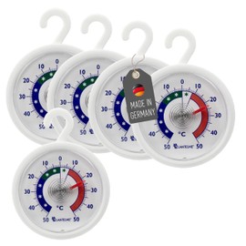 Thermometerwelt 4951 Fridge Thermometer Set with Hooks for Hanging, Also for Freezer, Freezer, Cooling Counter, Wine Cabinet, Analogue Fridge Thermometer, Set of 5