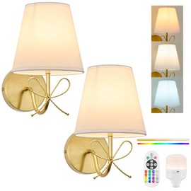 PASSICA DECOR Bow Wireless Battery Operated Wall Sconce Set of 2, Rechargeable Dimmable LED Lights with 15 Colors, Timer, Remote Control,Bow Lamp for Girls Rooms,Bedroom Living Room