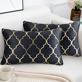 Cheekywares Decorative Cushion Covers Cozy Black Luxury Bronzing Pillowcases Modern Quatrefoil Accent Throw Pillow Case for Bench Sofa Office Home 30x50cm,Set of 2