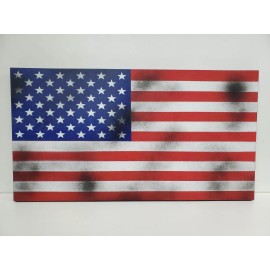 Knotty Oar Wood Shop American Flag hidden gun storage safe concealment cabinet Battle Worn Look - Magnetic, Add Light