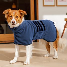 HezzLuv Microfibre Dog Bathrobe Towel Wrap Super Absorbent Dog Drying Coat Bath Robe for Puppy, Medium & Large Dogs, Fast Drying, Adjustable