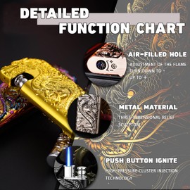 WJMTXAZH Carving Dragon Antique Lighter, Cool Vintage Metal Lighters, Torch Lighters Butane Refillable, Unique Lighters Gifts for Men, for Candle Camping(NO Butane Fuel) (#6)