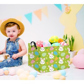 TIBAOLOVER Rectangular Easter Basket Easter Basket for Kids Baby Storage Basket Cute Toy Storage Bin Organizer Shelf Book Basket Easter Room Decor(Cute Easter Bunny)
