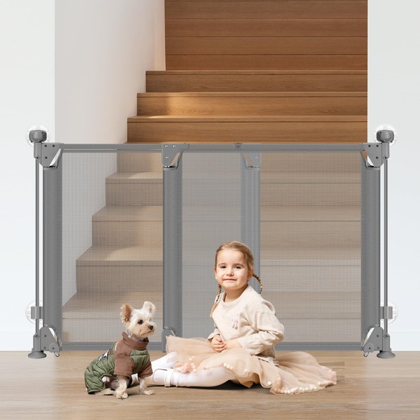 No Drill Baby Gate for Stairs No Bottom Bar, 34-55”