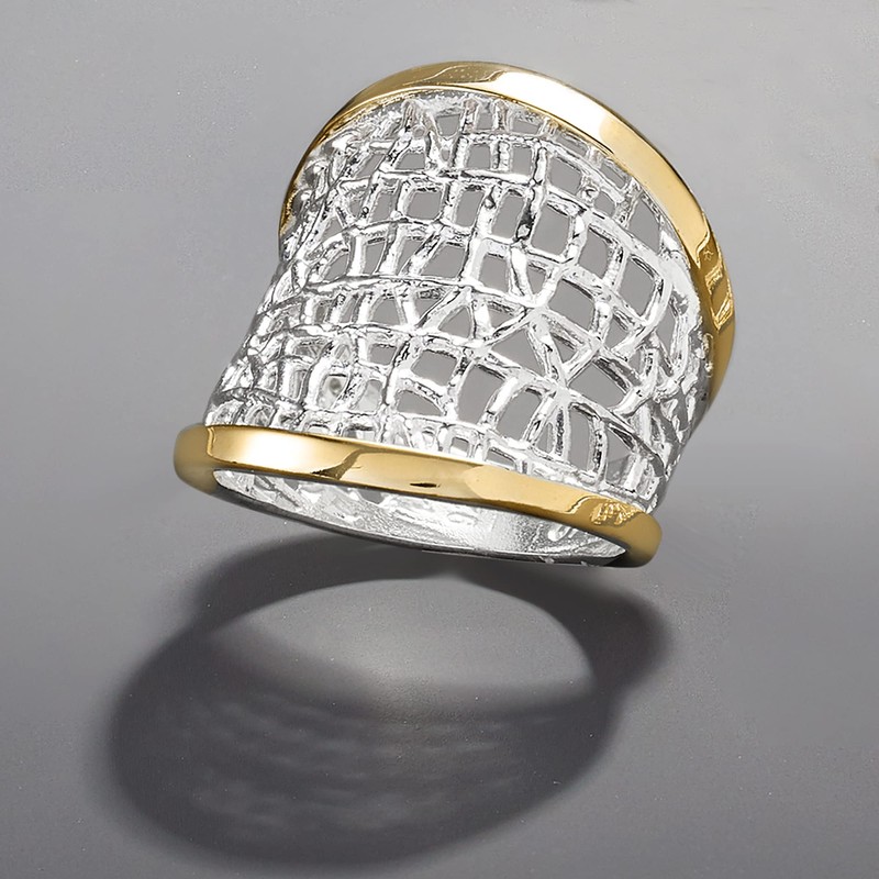 Ross-Simons Sterling Silver and 14kt Yellow Gold Free-Form Lattice Ring.