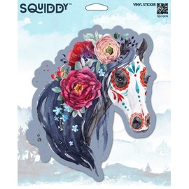 Squiddy Pretty Horse Watercolor Flowers - Vinyl Sticker Decal for Phone, Laptop, Water Bottle (3" Tall)