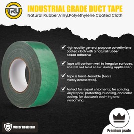 T.R.U. Set of 2 Green Durable Duct Tape Rolls, 11 Mil Thickness, 2 Inches by 30 Yards, High Strength, Flexible, No Residue, Water-Resistant and Tearable by Hand, Versatile for Indoor and Outdoor Use