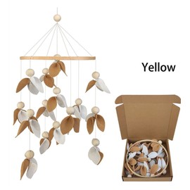 Sarah Duke Baby Bed Mobile Wind Chime 3D Leaves Wood Baby Girl Cot Pendant for Baby Bed Nursery Decor (Yellow)