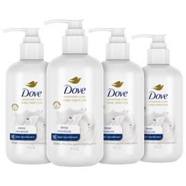 Dove Advanced Care Hand Sanitizer Deep Moisture Pack of 4 for Soft, Smooth Skin 99.99% Effective Against Many Germs, 8 oz