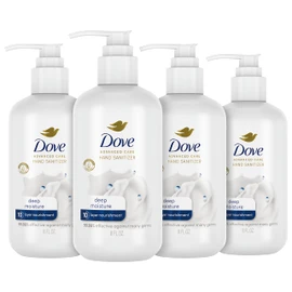 Dove Advanced Care Hand Sanitizer Deep Moisture Pack of 4 for Soft, Smooth Skin 99.99% Effective Against Many Germs, 8 oz