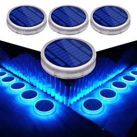 Blue Solar Deck Dock Lights Solar Powered, Step Warning Lights for Outside Driveway Sidewalk Garden Pathway Yard (4 Pack)