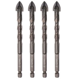 HARFINGTON 4pcs Titanium Masonry Drill Bit, 12mm Concrete Drill Bits Ceramic Tile Drill Bit with 1/4" Hex Shank 122mm Length for Ceramic Tile Marble Mirror Glass Concrete Brick Plastic Wood