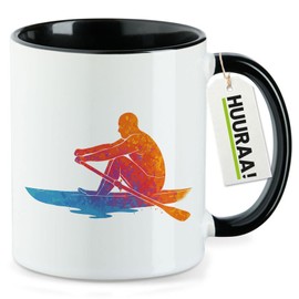 Huuraa Kaffeetasse Rudern bunte Silhouette Geschenk 330ml Schwarz Rudern Präsent