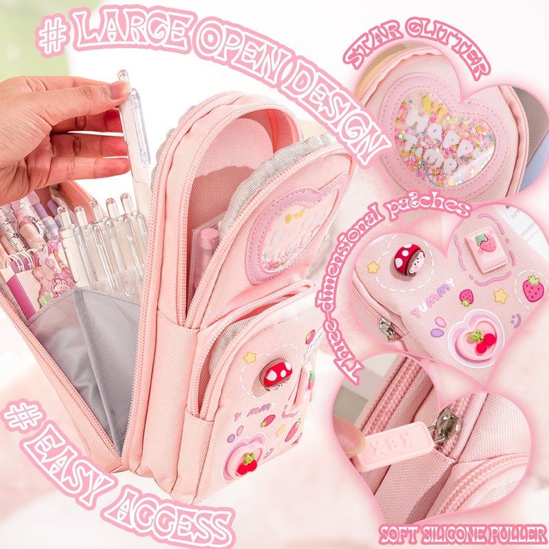 FULHANY Aesthetic Pencil Case - Pencil Case Girls 3 Compartments