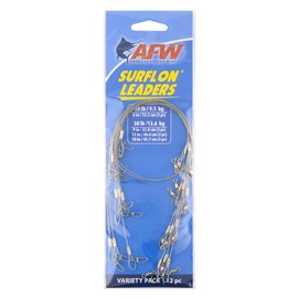 AFW Surflon Fishing Leaders Variety Pack, Nylon Coated 1x7 Stainless Steel Wire, Sleeve, Swivel, LockSnap, 20 lb 6 in (3) | 30 lb - 9 in (3), 12 in (3), 18 in (3) | Bright, 12 pc Total