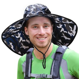 Herolland Super Wide Brim Fishing Hat for Men and Women,UPF50+ Waterproof Bucket Hat for Fishing, Hiking, Camping Camouflage Blue