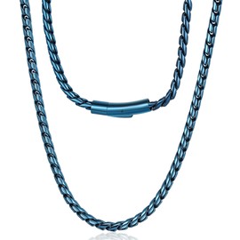 ROWIN&CO Twisted Rope Curb Cuban Chain 6mm Stainless Steel Necklace, Silver/Black/Blue Chain for Men Women Choker Jewelry Miami Link Hip hop Gifts 16"-30"