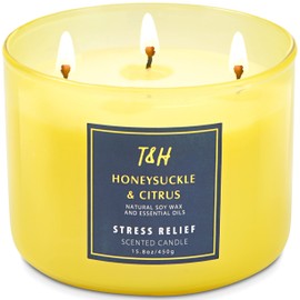 Velas perfumadas de aromaterapia grandes de 3 mechas – Vela para aliviar el estrés de los cítricos de madreselva con toronja y menta, velas naturales de verano de soja para el hogar perfumadas – Vela relajante para mujeres y hombres