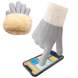 lifwimner Winter Gloves Women's Touchscreen Warm Fleece Knitted Gloves Thermal Winter Gloves for Outdoor Sports Running Cycling Leisure (Grey)