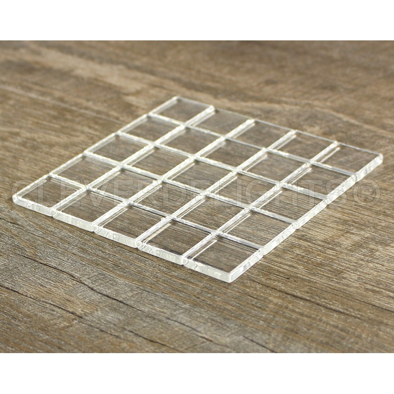 CleverDelights 1" Square Glass Tiles - 50 Pack - Clear