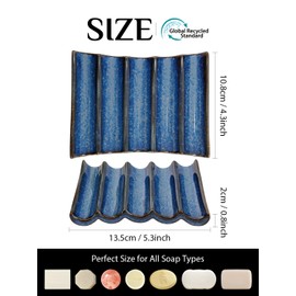 Draining Ceramic Soap Dish, Non-Slip Bar Soap Holder with Fluted Design, Compact Soap Saver for Bathroom, Kitchen Sink or Shower Shelf, Blue - ANTIS'S HOME