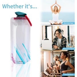 EMITUOFO Foldable Drinking Bottle, Pack of 4 Drinking Bags, Reusable Water Bottles with Screw Cap, No Volume, Flexible Water Bag for Hiking, Adventure, Travel (4 Colours)