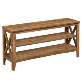 VASAGLE, Entryway Storage Bench, 2-Tier Shoe Rack, 11.8 x 39.4 x 18.9 Inches, Holds up to 600 lb, Farmhouse Style, for Living Room, Bedroom, Honey Brown ULSB153K41