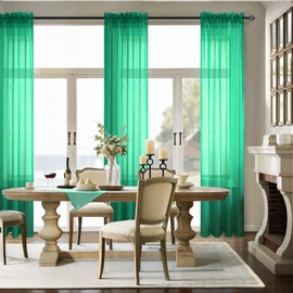 Light Green Curtains for Living Room 2 Panels Set Bedroom Sheer Curtains 63 Inch Length