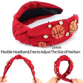 Hapdoo Red Basketball Rhinestone Jeweled Knotted Headbandn Wide Game Day Sports Hair Accessories Gift for Basketball Fans