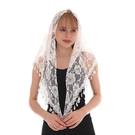 Yeenano Dreieckige Spitzen Mantilla,Christliches Kopftuch,Elegante Hochzeitschleier,Kopfbedeckung,Katholische Chapel Veil,Gesichtsschleier,Brautschleier,für Party Geburtstag Hochzeit Maskerade