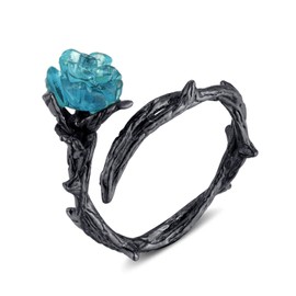 qanyue Rose Rings for Women, Thorn Blue Cubic Zirconia Flower Ring, Adjustable Stacking Ring Vivid Rose Flower Christmas Gift Adjustable