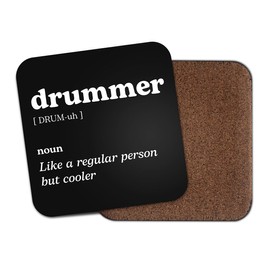 Drummer Square Coaster - Drums Musician Singer Dictionary Regular But Cooler Definition Funny Joke Hobby Men Women Kitchen Drink #82643