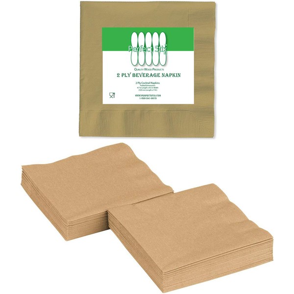Perfectware 2 Ply Gold-200 Gold Beverage Napkin Package of 200ct- 2-Ply, 2.5" Height, 5" Width, 10" Length (Pack of 200)