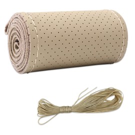 Hbxdeco Steering Wheel Cover, DIY Sewing with Needle & Thread, Breathable Anti-Slip Car Steering Wheel Protector, Universal 15 Inch Auto Steering Wheel Stitch on Wrap (Beige, Full Hole)