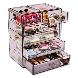 Sorbus Acrylic Makeup Organizer - Organization and Storage Case for Cosmetics Make Up & Jewelry - Big Clear Makeup Organizer for Vanity, Bathroom, College Dorm, Closet, Desk (4 Large, 2 Small Drawers)