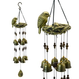 MrMrKura Bird Nest Wind Chime, Bird WindChimes with 12 Bells for Glory Mothers Love Gift Decorative Hanging Bells for Outdoor Garden Backyard Home Decor