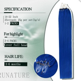 RUNATURE Micro Beads Hair Extensions Blue Micro Loop Hair Extensions Real Human Hair Blue Micro Ring Human Hair Extensions for Women Long Hair Blue 22 Inch 25g 25 Strands