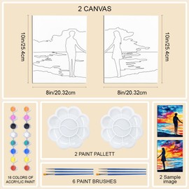 WEBEEDY 2 Pack Pre Drawn Canvas Painting Kit for Adult Couple Date Night Painting Set for Painting and Sip, Love Theme Art Painting Party Supplies for Christmas Valentine's Day Gift, 20x25cm/8x10