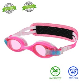 RUIGAO Kids Swim Goggles Age 2-6, Toddler Goggles No Hair Pull, Pink Princess Goggles for Toddlers/Baby/Child
